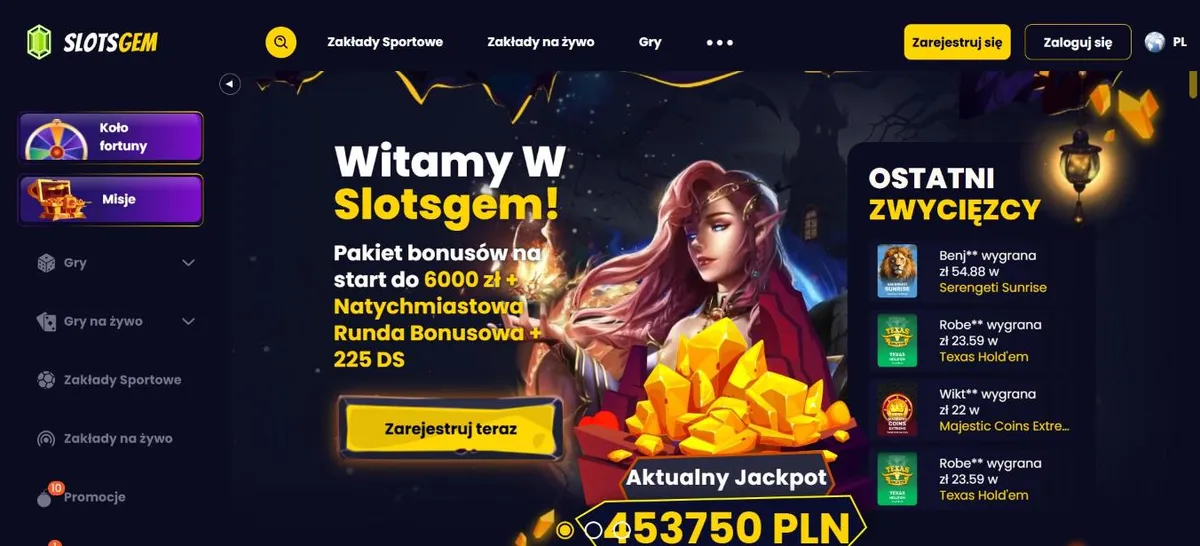 Strona główna Slotsgem: pakiet do 6000 zł i jackpot 453 750 PLN