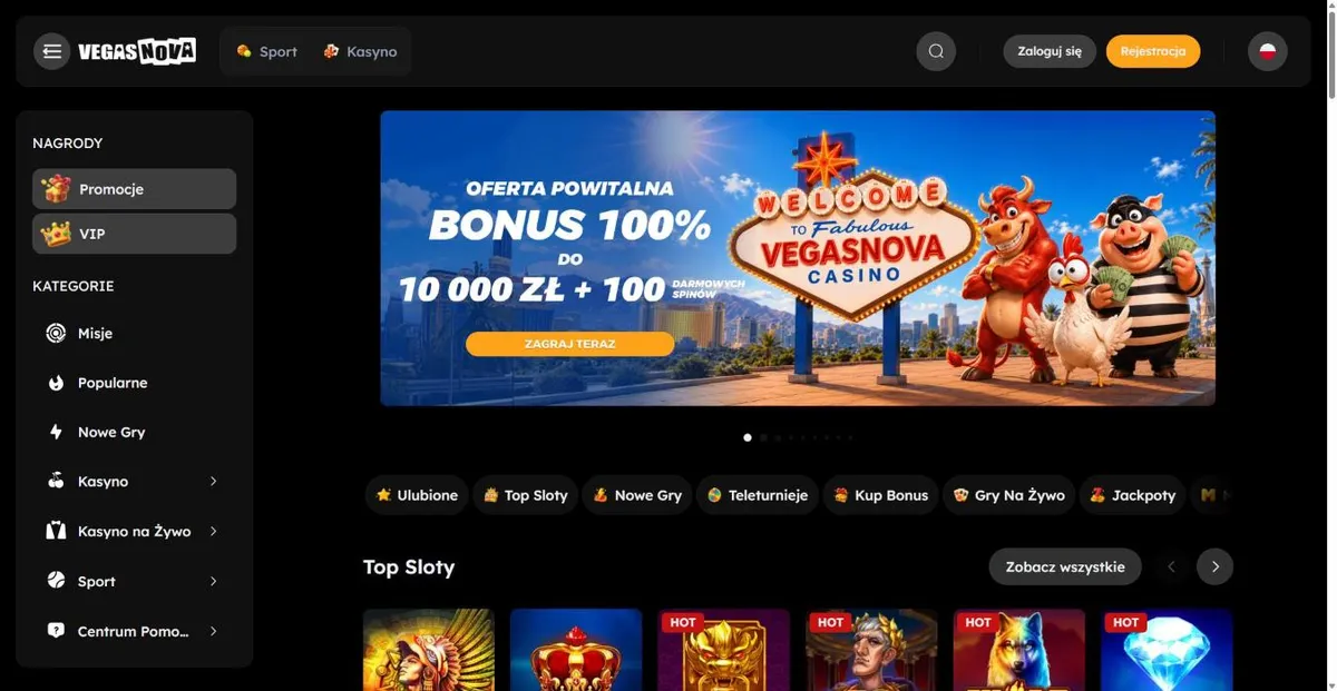 Strona główna VegasNova: bonus 100% do 10 000 zł i 100 spinów