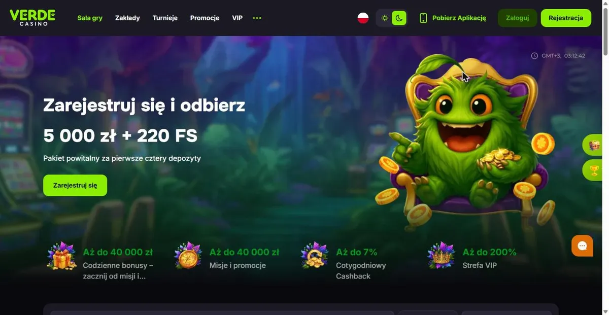 Strona główna Verde Casino: 5000 zł i 220 spinów za cztery wpłaty Strona główna Verde Casino: 5000 zł i 220 spinów za cztery wpłaty